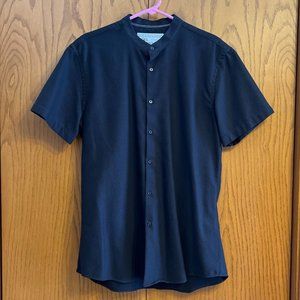Zara Men's Extra Slim Fit Stretch Black No Collar Banded Dress Shirt (XL)
